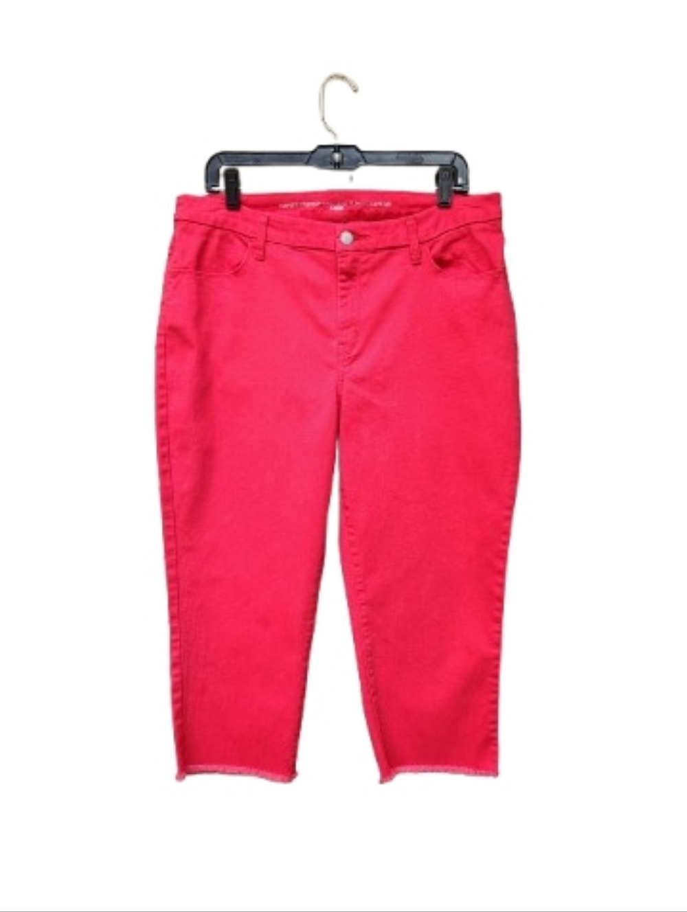 Chico's Red Perfect Stretch Girlfriend Slim Leg Capris Raw Hem Cotton Blend